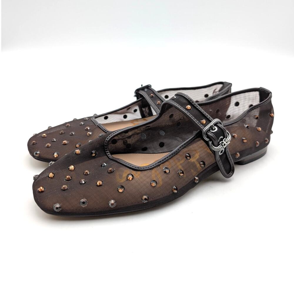 Sam Edelman Michaela Shine Mary Jane Flat Women's Black Mesh Size US10M EU41
